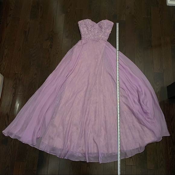 La Femme Beaded Lavender Strapless Prom Gown - Picture 13 of 16